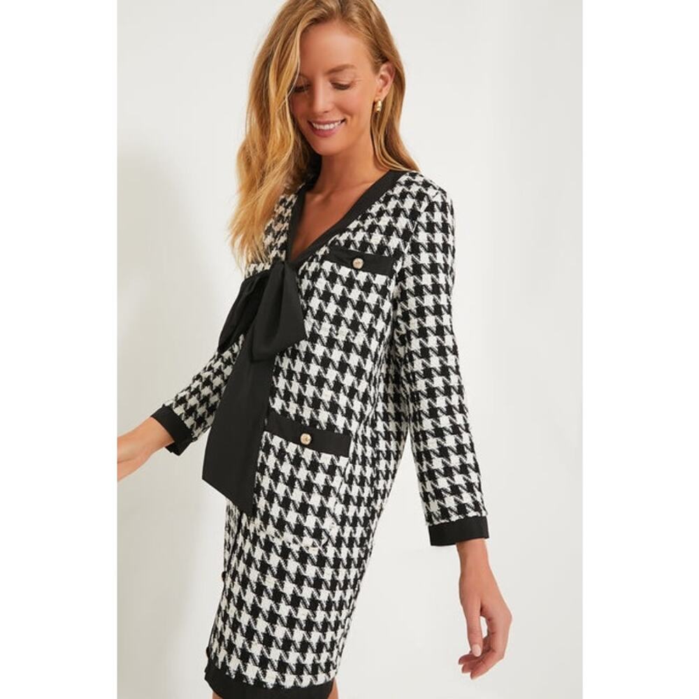 Tuckernuck Black and White Houndstooth Mini Dress with Bow - Picture 4 of 11